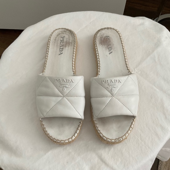 Prada Shoes - Prada white quilted espadrilles slides size 41